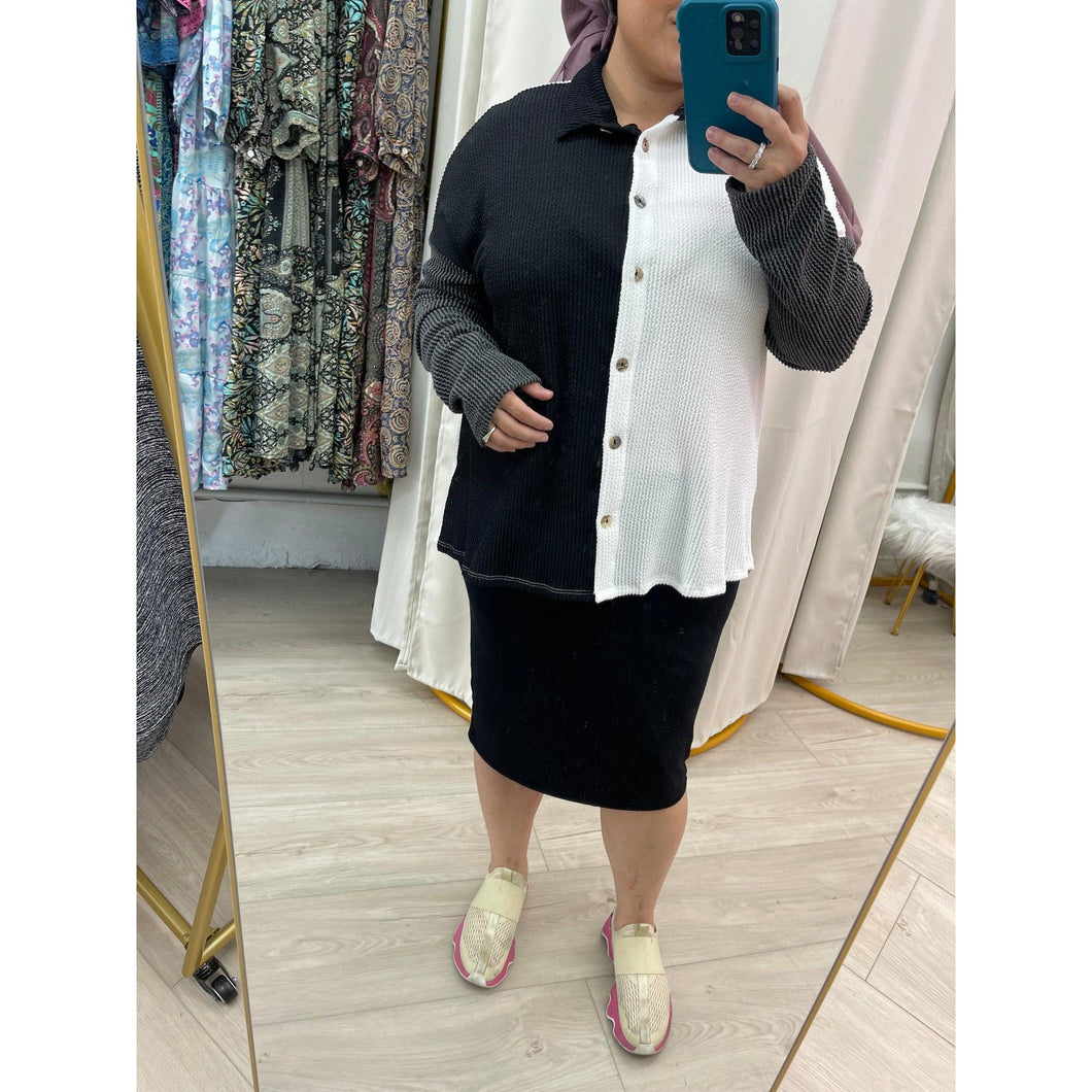 Color Block Top - Black/White S-3X-Tops-The Little Tichel Lady