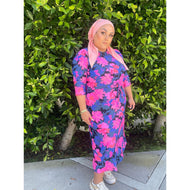 Ladies Modest Swim Dress, Tie Waist, Pink Floral, S-XL-dress-The Little Tichel Lady