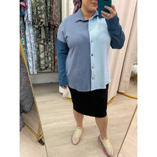 Color Block Top - Blue S-3X-Tops-The Little Tichel Lady
