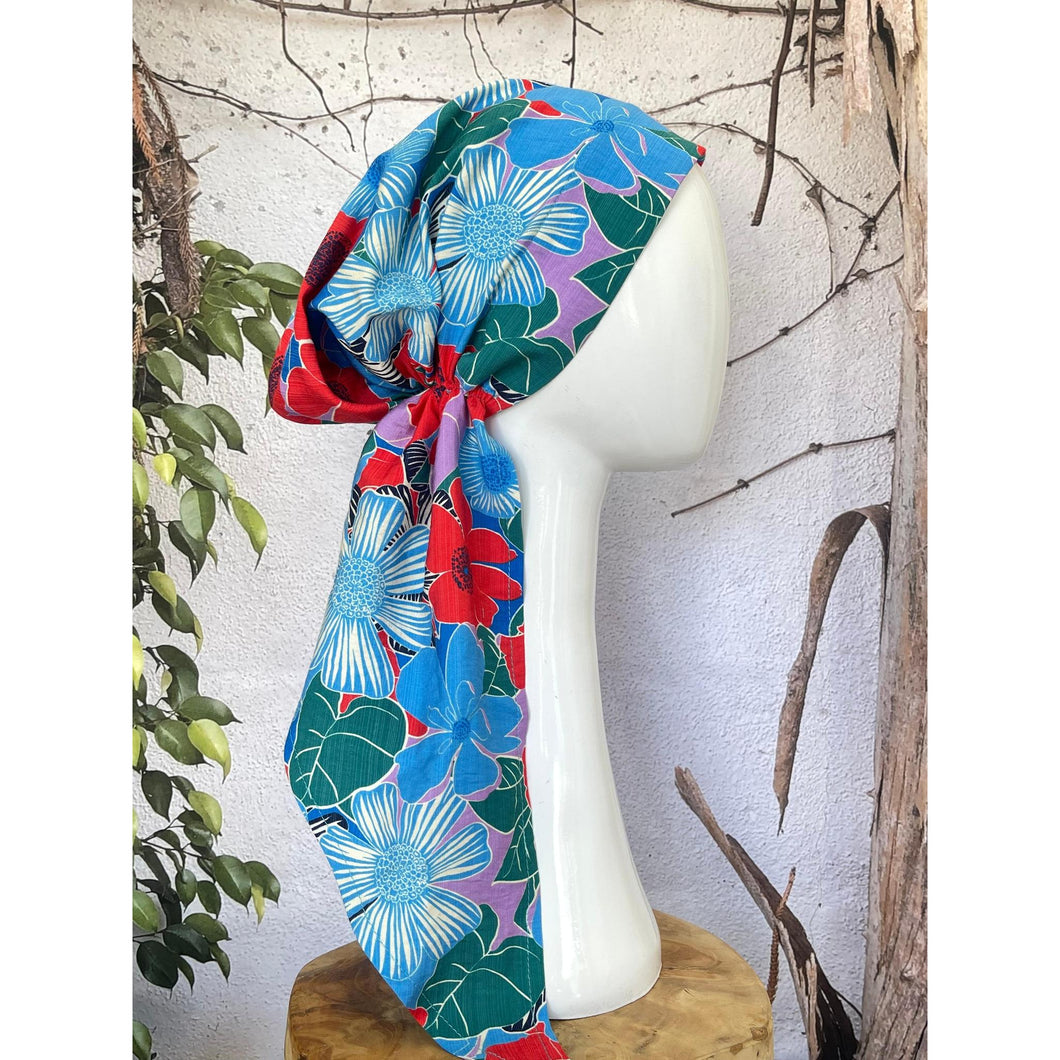 Lightweight Pretied w/ Velvet & Adjustable Band - Poppy Floral Print-Pretieds-The Little Tichel Lady