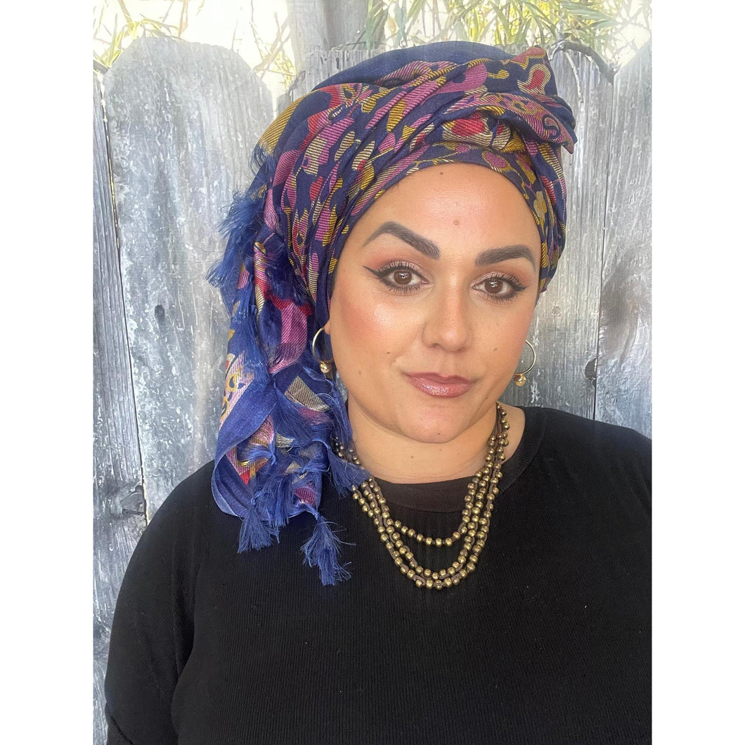Jubilee Print Wrap w/ Tassel Details - Midnight Paisley Bloom-Long Wrap-The Little Tichel Lady