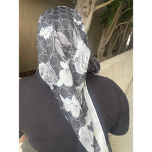 Luxe Inspired G Print Floral Square Tichels - Black/White-Squares-The Little Tichel Lady