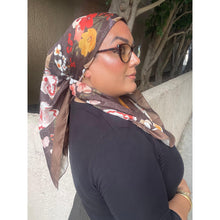 Luxe Inspired G Print Floral Square Tichels - Dark Olive/Brown-Squares-The Little Tichel Lady