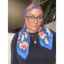 Luxe Inspired G Print Floral Square Tichels - Indigo/Blue-Squares-The Little Tichel Lady