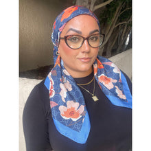 Luxe Inspired G Print Floral Square Tichels - Indigo/Blue-Squares-The Little Tichel Lady