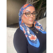 Luxe Inspired G Print Floral Square Tichels - Indigo/Blue-Squares-The Little Tichel Lady