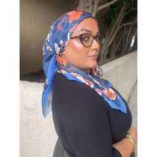 Luxe Inspired G Print Floral Square Tichels - Indigo/Blue-Squares-The Little Tichel Lady