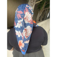 Luxe Inspired G Print Floral Square Tichels - Indigo/Blue-Squares-The Little Tichel Lady