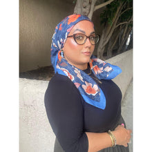 Luxe Inspired G Print Floral Square Tichels - Indigo/Blue-Squares-The Little Tichel Lady