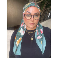 Luxe Inspired G Print Floral Square Tichels - Teal Green-Squares-The Little Tichel Lady