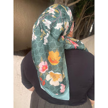 Luxe Inspired G Print Floral Square Tichels - Teal Green-Squares-The Little Tichel Lady