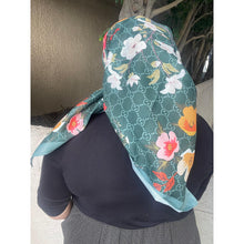 Luxe Inspired G Print Floral Square Tichels - Teal Green-Squares-The Little Tichel Lady