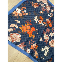 Luxe Inspired G Print Floral Square Tichels - Indigo/Blue-Squares-The Little Tichel Lady