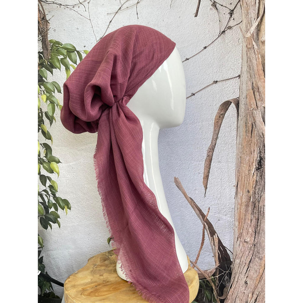 Pretied Turkish Cotton Textured Tichel w/ Long Tails - Plum-pretieds-The Little Tichel Lady