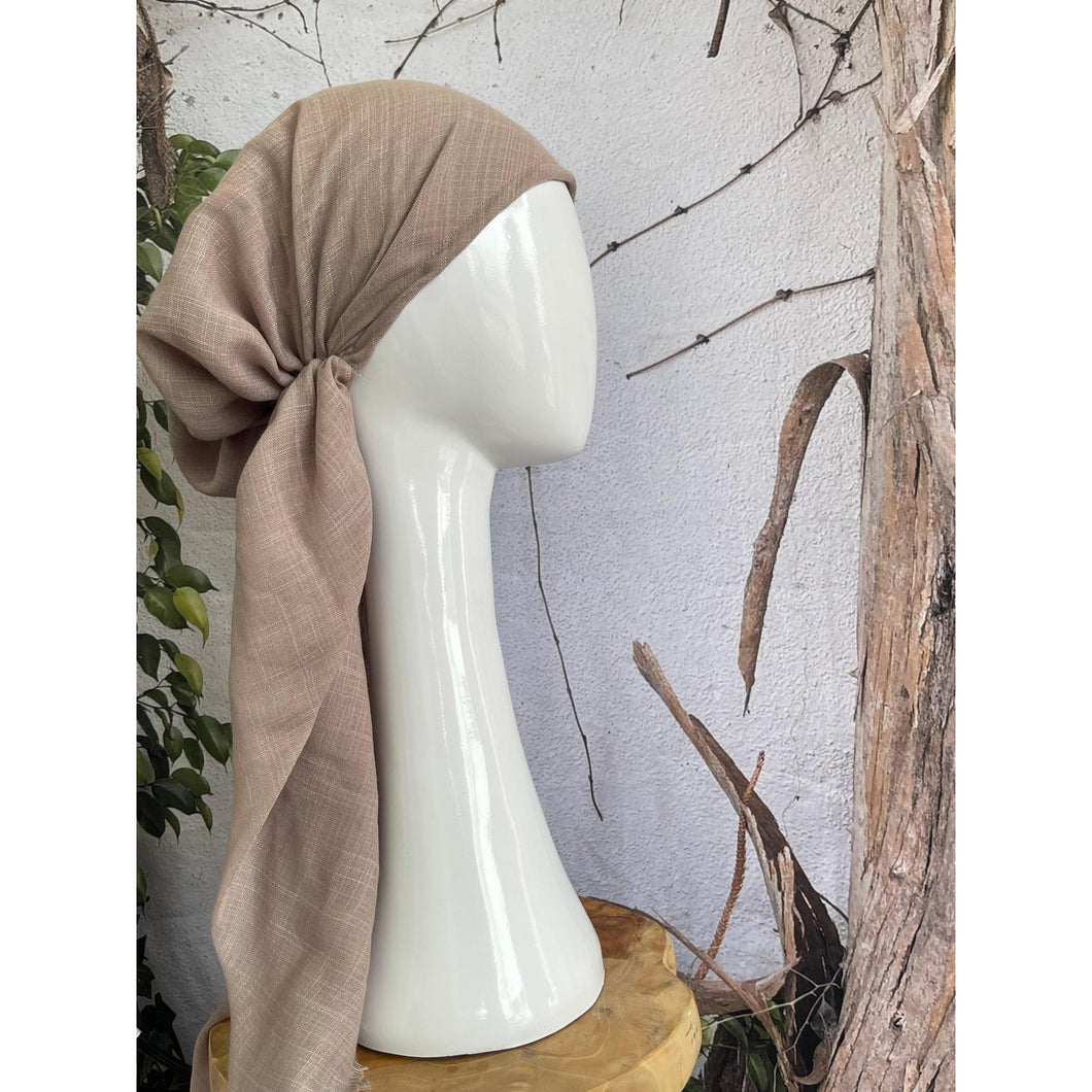 Turkish Cotton Textured Pretied w/ Long Tails - Pale Taupe-pretieds-The Little Tichel Lady