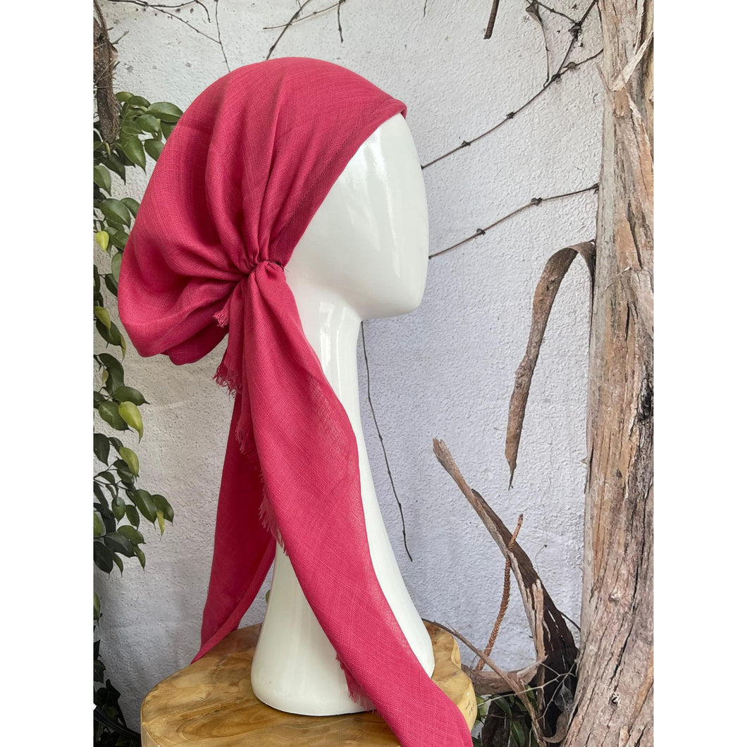 Pre Tied Turkish Cotton Textured Tichel w/ Long Tails - Bright Rose-pretieds-The Little Tichel Lady