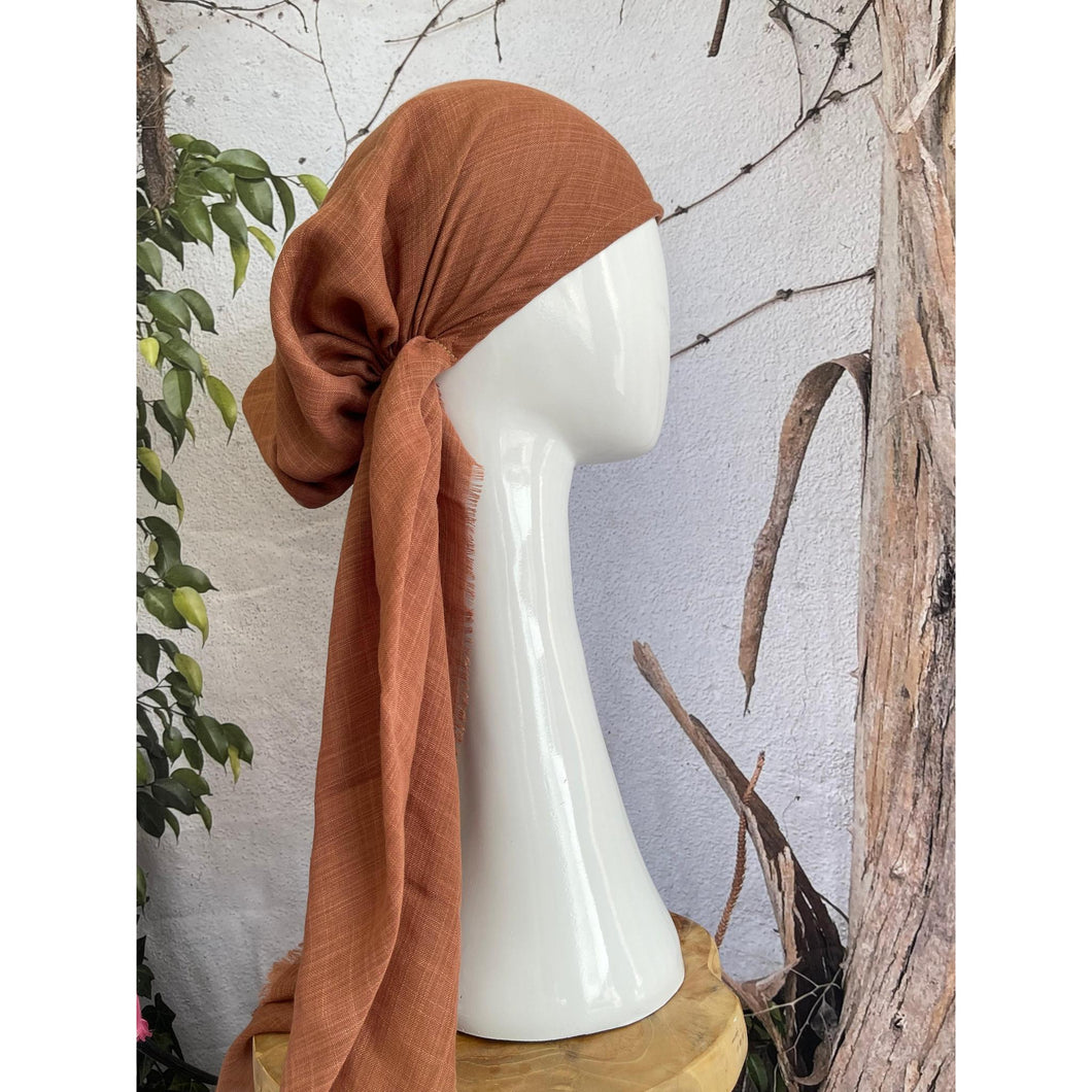 Pretied Turkish Cotton Textured Tichel w/ Long Tails - Muted Peach-pretieds-The Little Tichel Lady