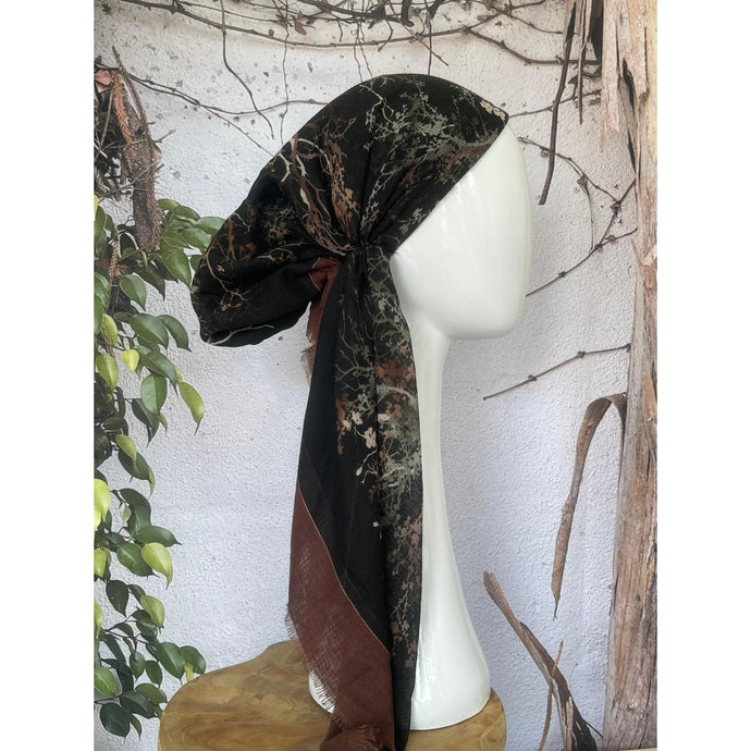 Turkish Cotton Textured Print Pretied w/ Long Tails - Tree of Life, Black-pretieds-The Little Tichel Lady