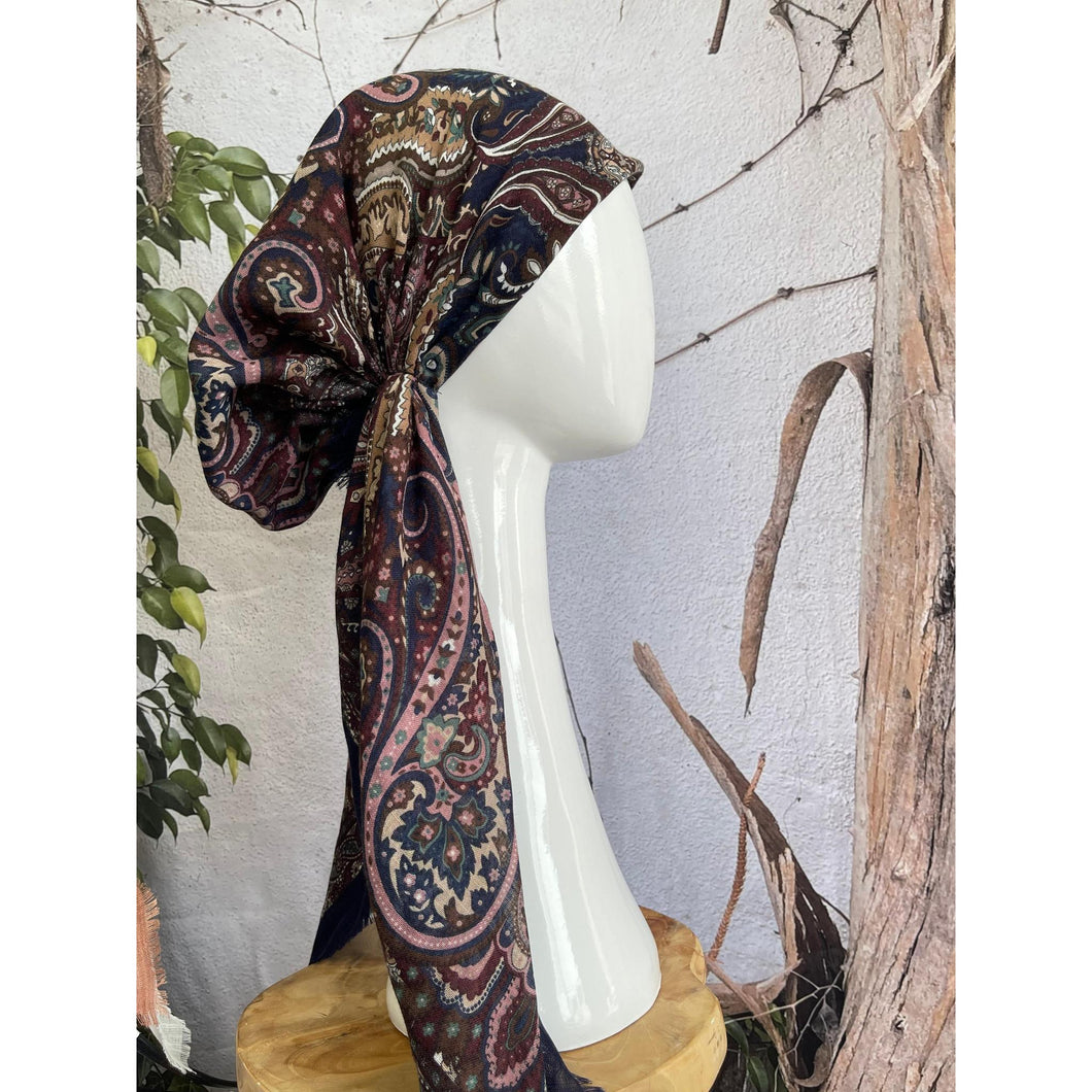 Turkish Cotton Textured Solid Pretied w/ Long Tails - Navy Print-pretieds-The Little Tichel Lady