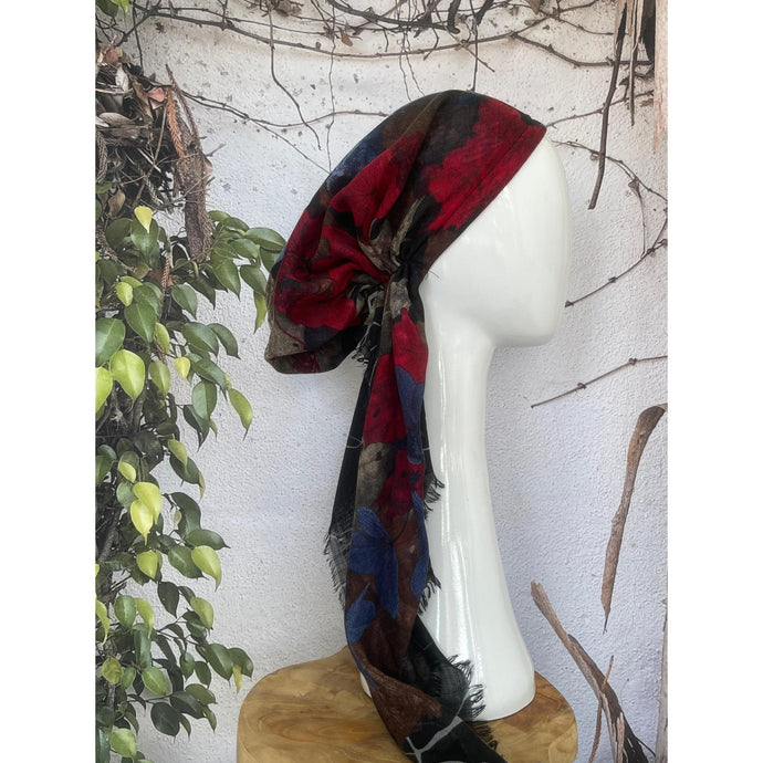 Turkish Cotton Textured Print Pretied w/ Long Tails - Black/Multi-pretieds-The Little Tichel Lady