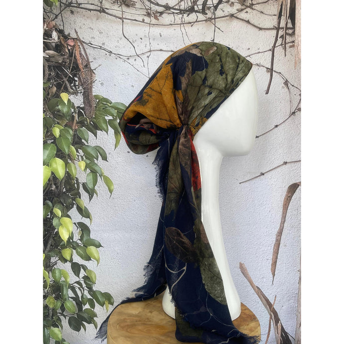 Turkish Cotton Textured Print Pretied w/ Long Tails - Navy/Multi-pretieds-The Little Tichel Lady