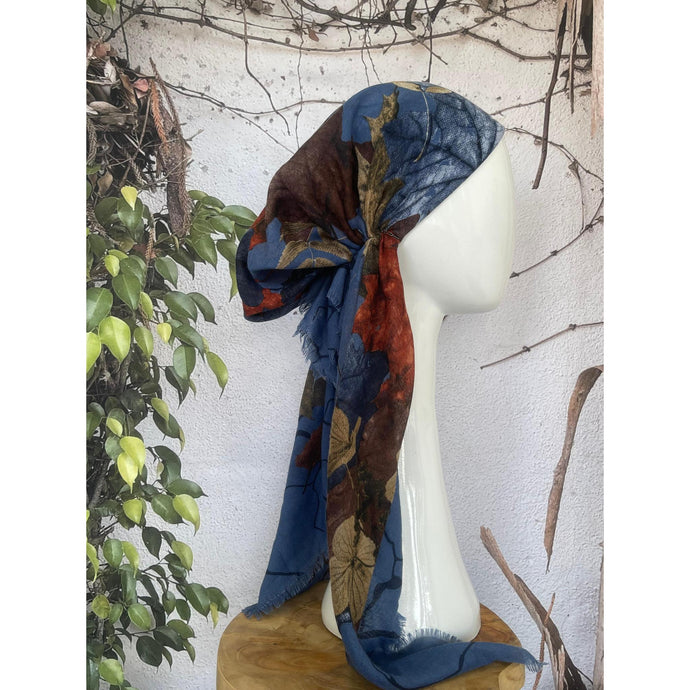 Turkish Cotton Textured Print Pretied w/ Long Tails - Blue/Multi-pretieds-The Little Tichel Lady
