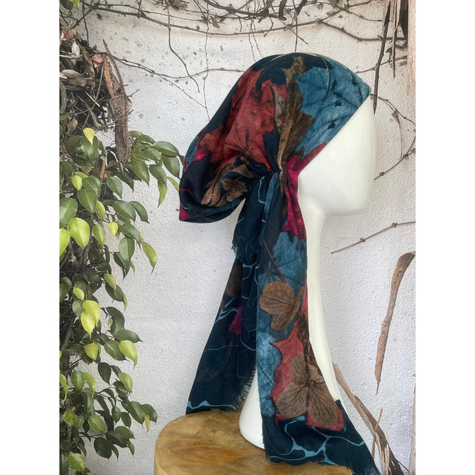 Turkish Cotton Textured Print Pretied w/ Long Tails - Teal/Multi-pretieds-The Little Tichel Lady