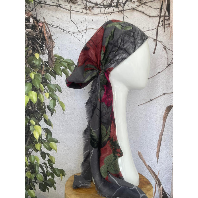 Turkish Cotton Textured Print Pretied w/ Long Tails - Gray/Multi-pretieds-The Little Tichel Lady