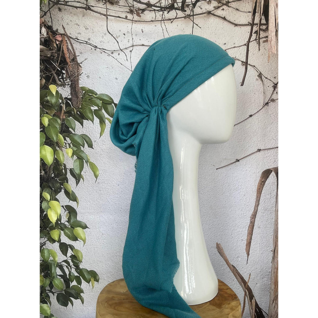 Turkish Cotton Metallic Solid Pretied w/ Long Tails - Aquamarine-pretieds-The Little Tichel Lady