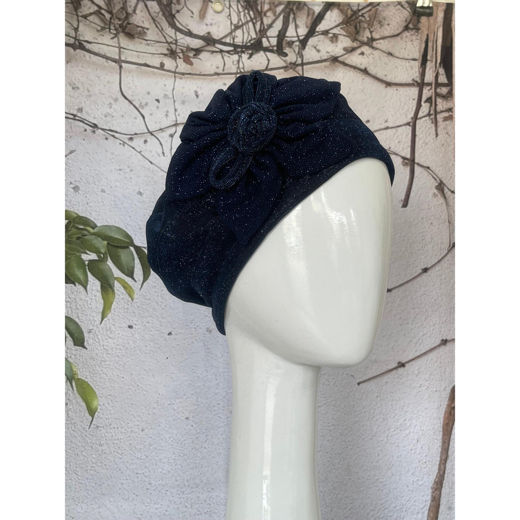 Embellished Hat - Size #1 Navy Shimmer Rosette-Hat-The Little Tichel Lady