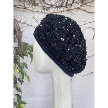 Embellished Hat - Size #2 Navy Crocheted Sequins Bow-Hat-The Little Tichel Lady
