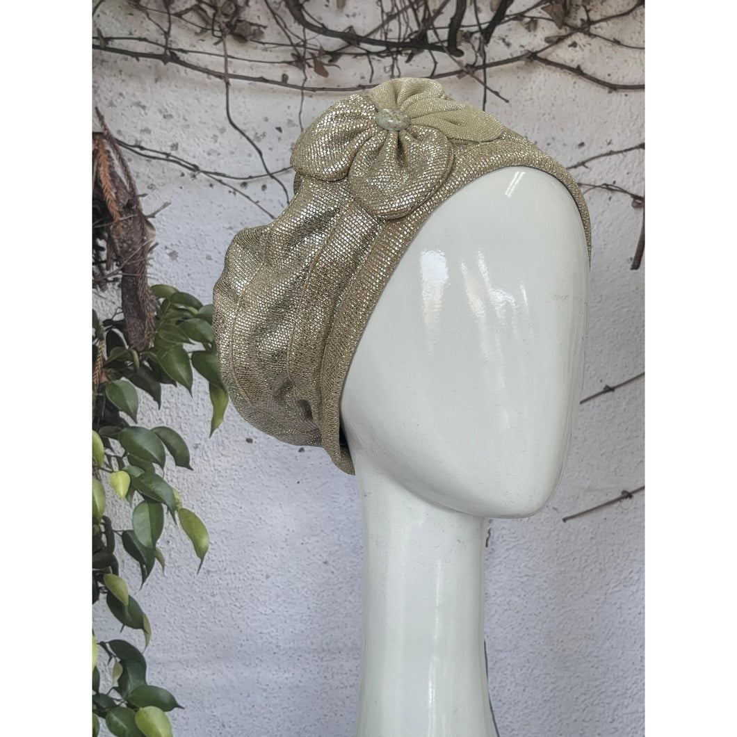 Embellished Hat - Size #2 Neutral Silver Bow-Hat-The Little Tichel Lady