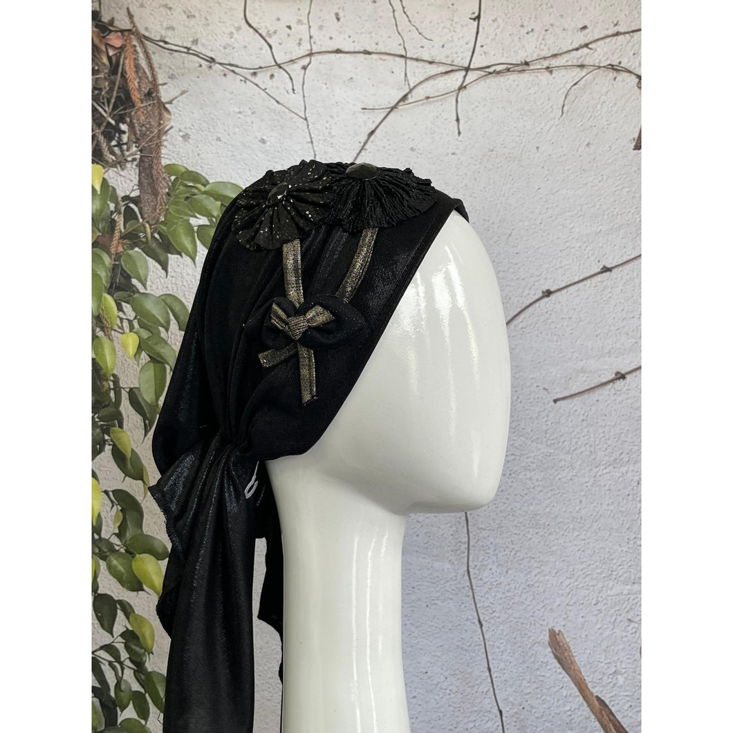 Embellished Metallic Pretied - Black/Gold3-pretieds-The Little Tichel Lady