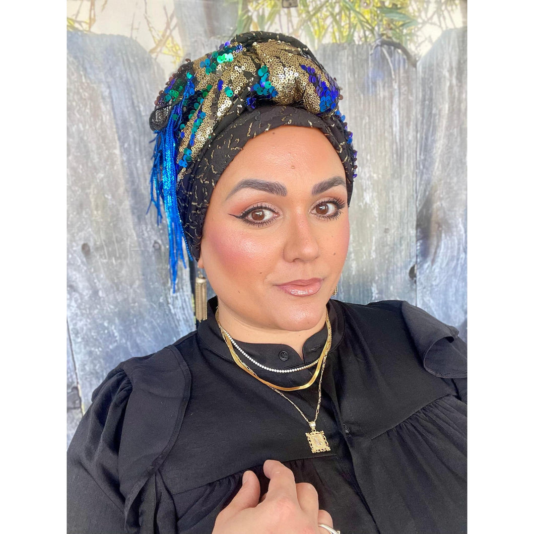 Royal Print Sequins + Textured Headwrap-Long Wrap-The Little Tichel Lady