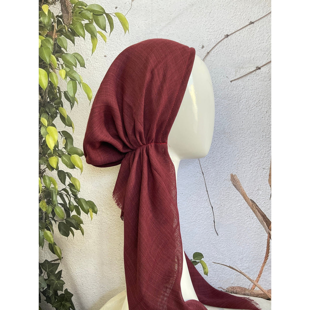 Pretied Turkish Cotton Textured Tichel w/ Long Tails - Wine-pretieds-The Little Tichel Lady