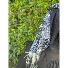 Luxe Textured & Sequins Headwrap - Black & Blue/Silver-Long Wrap-The Little Tichel Lady