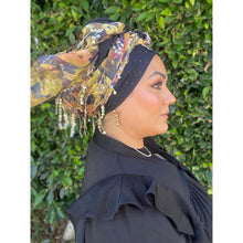 Exquisite Floral & Sequins Headwrap - Navy/Multi-Long Wrap-The Little Tichel Lady
