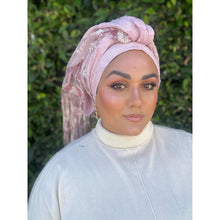 Exquisite Sequins & Floral Headwrap - Pink-Long Wrap-The Little Tichel Lady