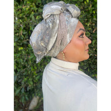 Exquisite Sequins & Floral Headwrap - Stone/Silver-Long Wrap-The Little Tichel Lady