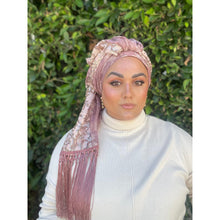 Exquisite Sequins & Floral Headwrap - Antique Pink-Long Wrap-The Little Tichel Lady