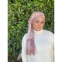 Exquisite Sequins & Floral Headwrap - Antique Pink-Long Wrap-The Little Tichel Lady