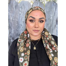 Mod Bloom Waffled Print Square Tichel - Olive-Squares-The Little Tichel Lady