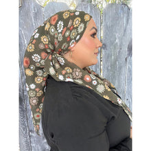 Mod Bloom Waffled Print Square Tichel - Olive-Squares-The Little Tichel Lady