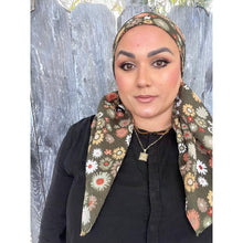 Mod Bloom Waffled Print Square Tichel - Olive-Squares-The Little Tichel Lady