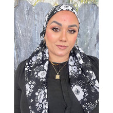 Mod Bloom Waffled Print Square Tichel - Black/White-Squares-The Little Tichel Lady