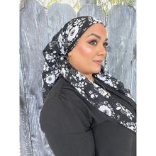 Mod Bloom Waffled Print Square Tichel - Black/White-Squares-The Little Tichel Lady