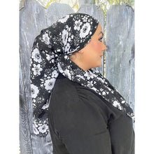 Mod Bloom Waffled Print Square Tichel - Black/White-Squares-The Little Tichel Lady