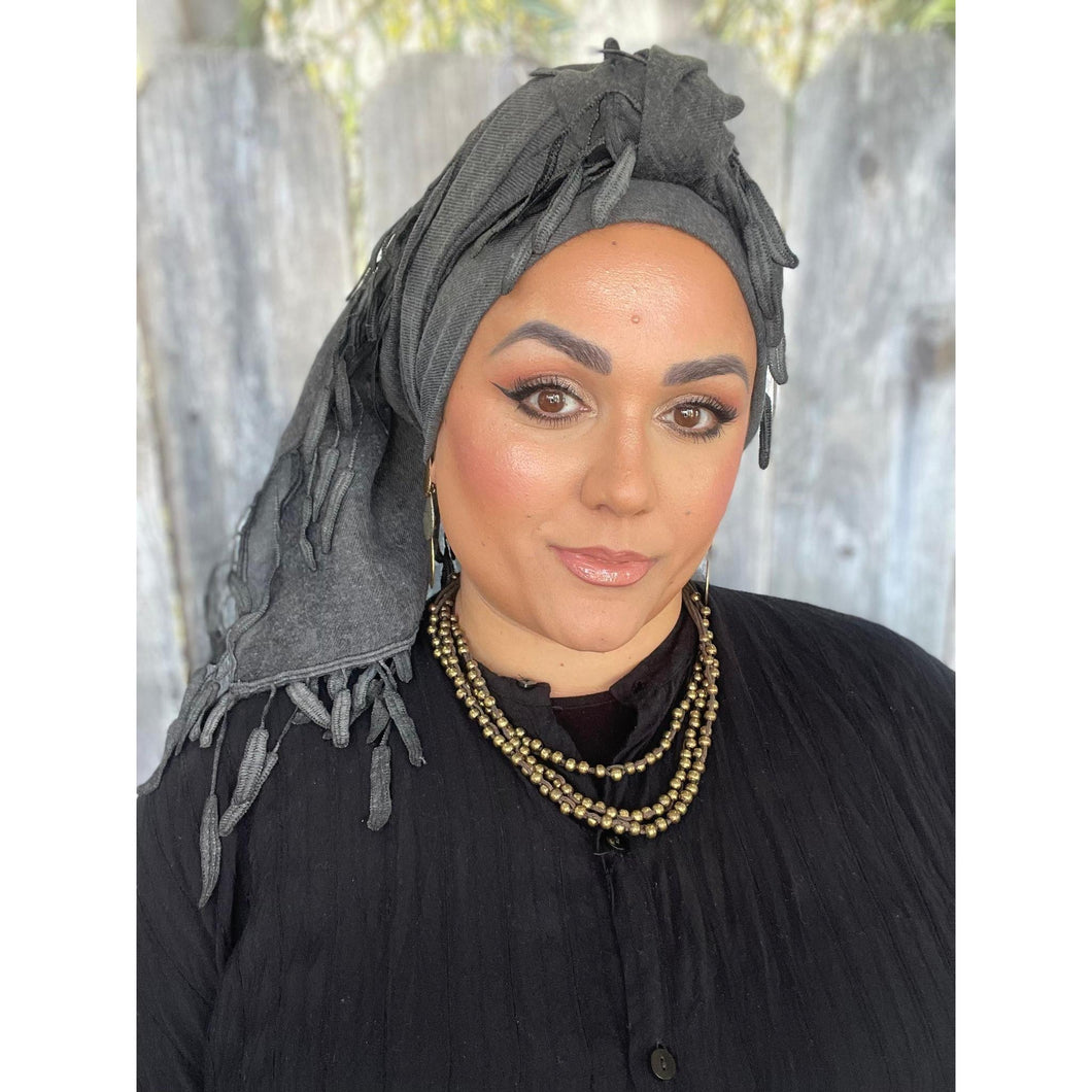 Whimsical Willow Israeli Headwrap - Black-Long Wrap-The Little Tichel Lady