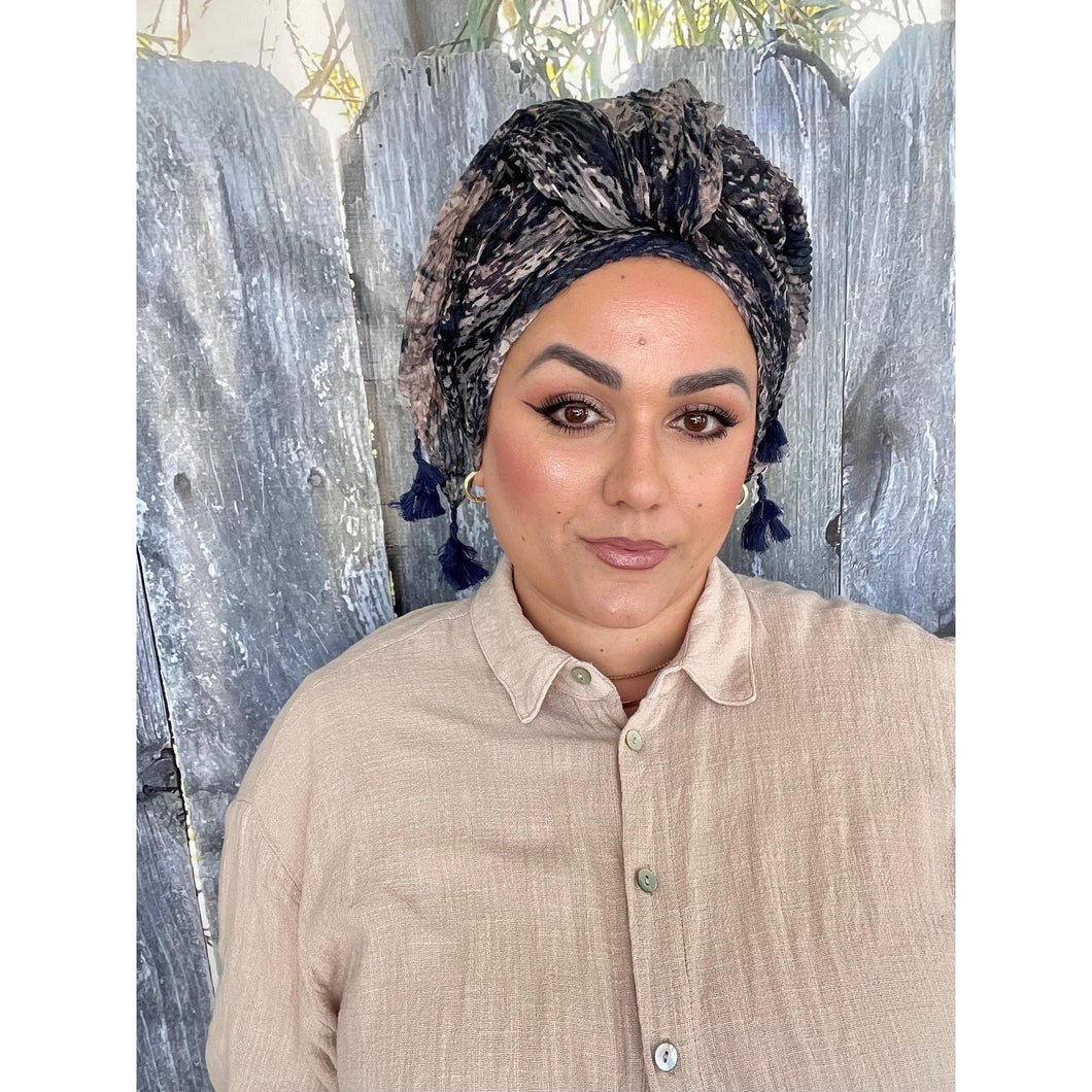 Starry Night Gauzy Headwrap - Navy-Long Wrap-The Little Tichel Lady