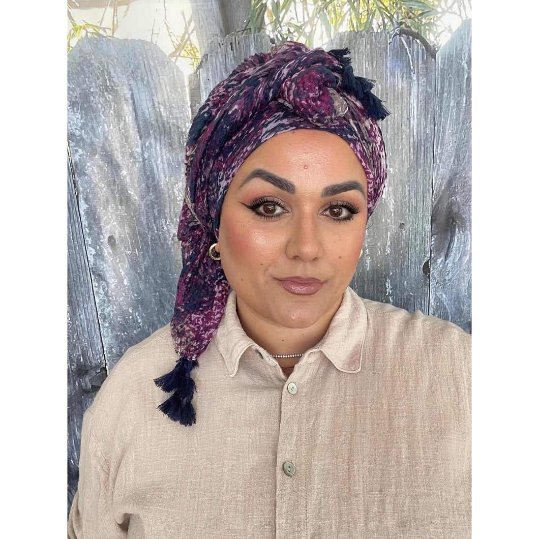 Starry Night Gauzy Headwrap - Purple-Long Wrap-The Little Tichel Lady